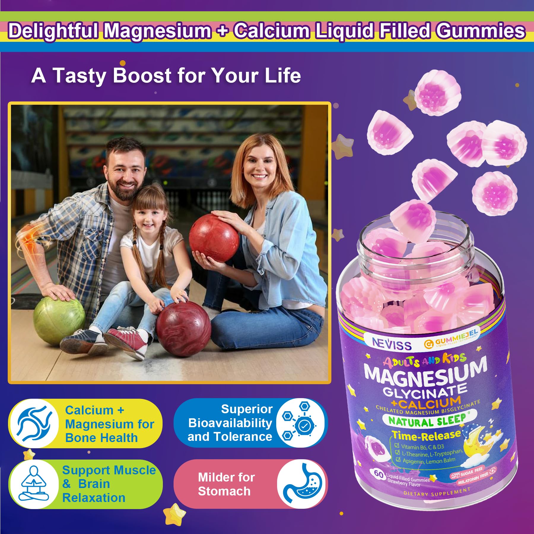 Melatonin-free label on NEVISS gummies for non-dependence use