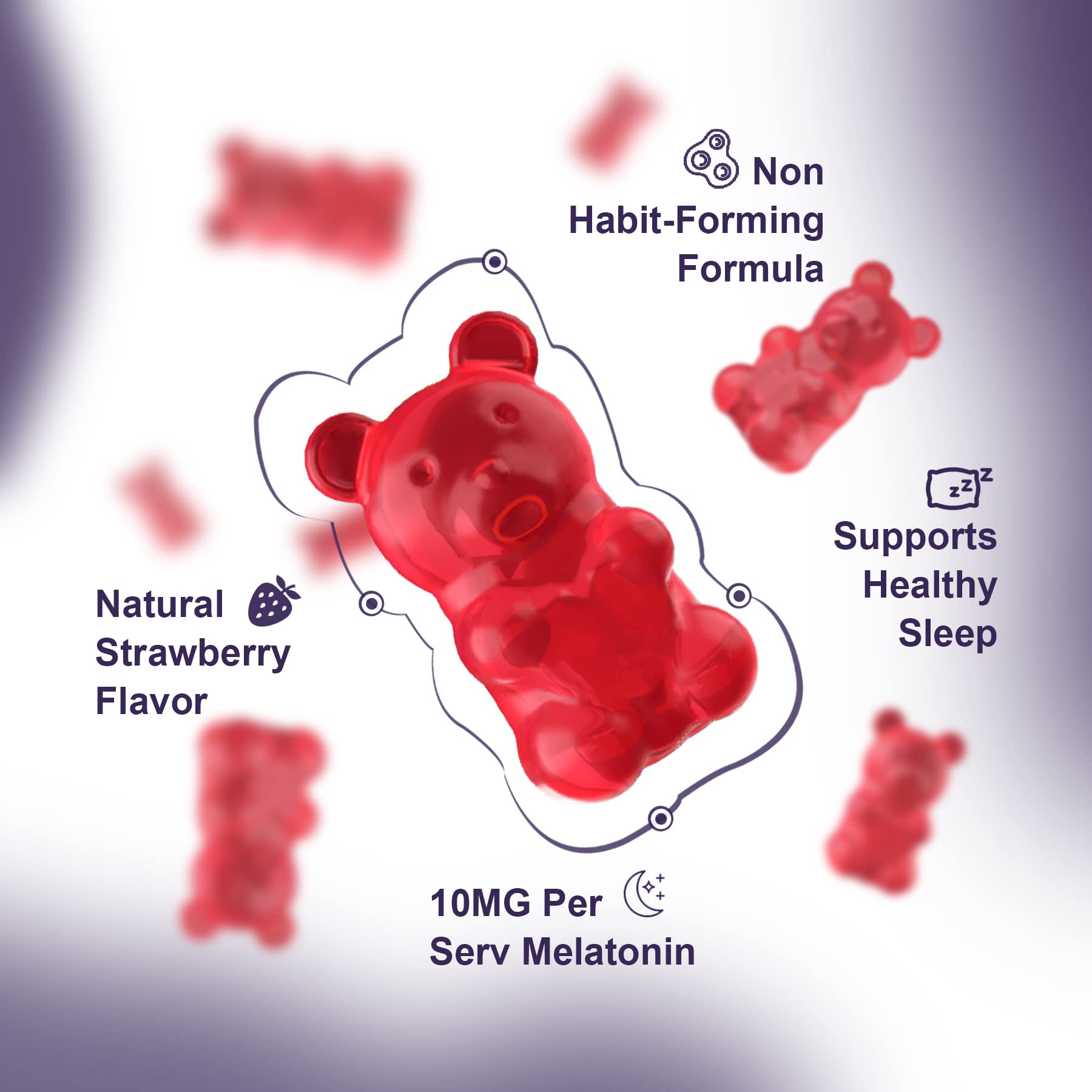 NEVISS Melatonin Gummies grape-flavor, vegan and clean ingredients for evenings.