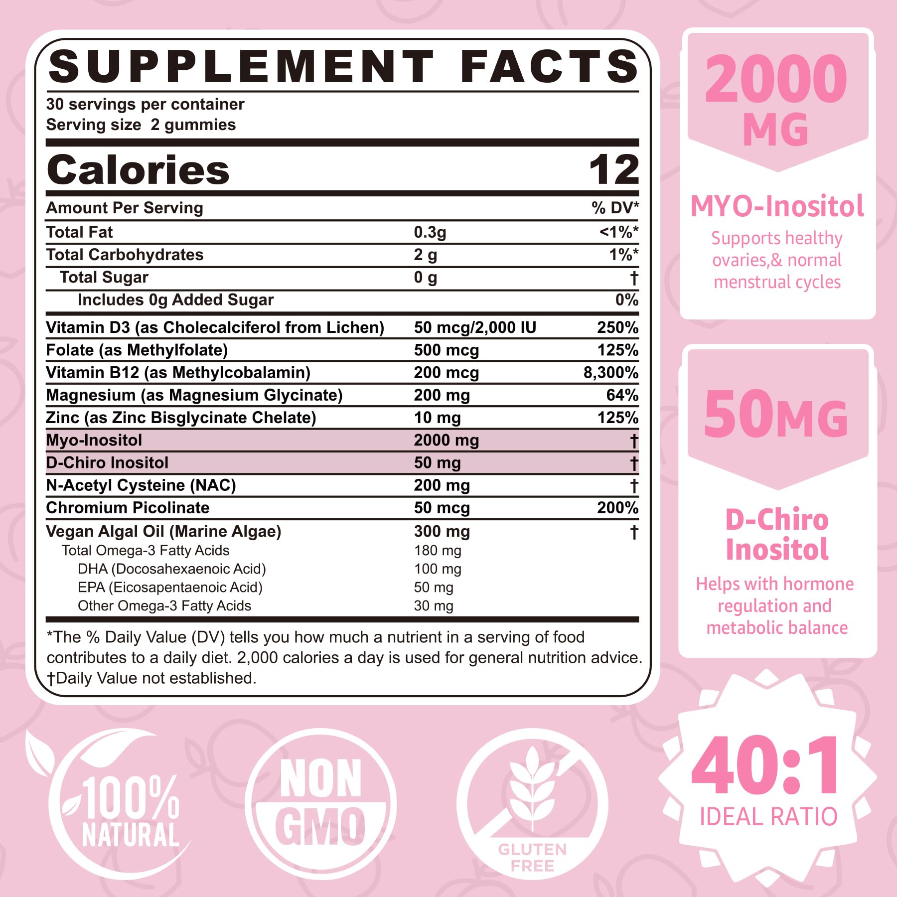 NEVISS Myo-Inositol Gummies peach-flavored close-up for easy daily intake.