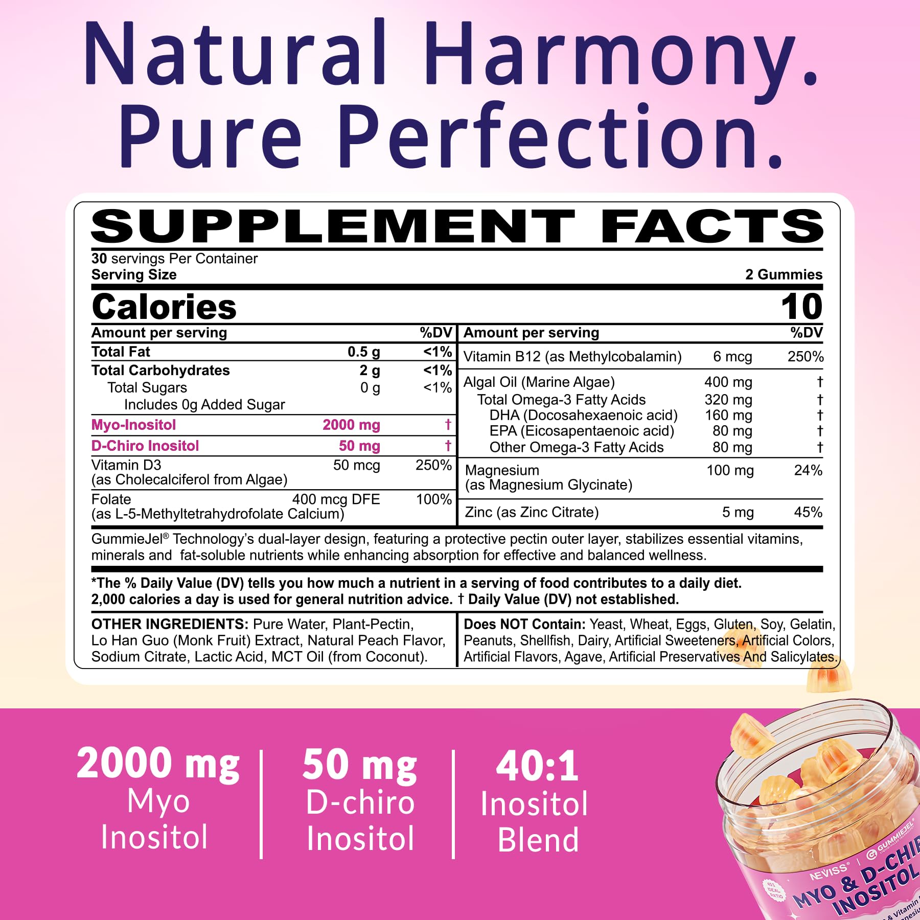 NEVISS gummies serving scene highlights a two-gummy daily dose for holistic use.