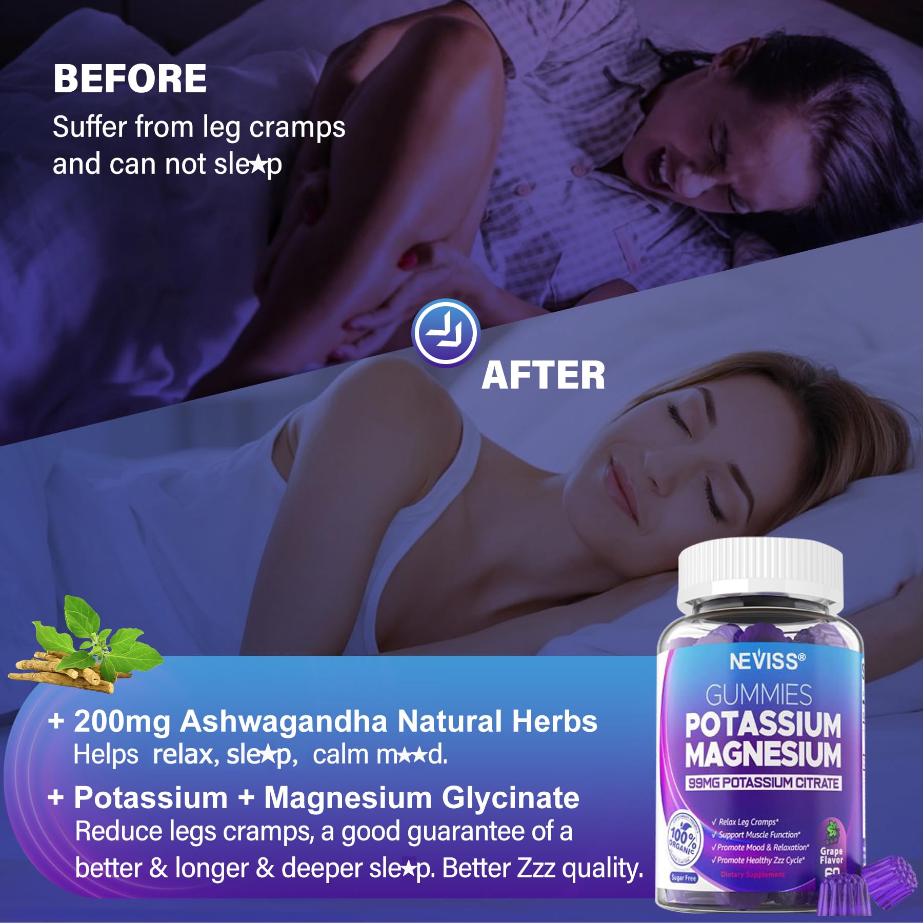 Ashwagandha note on NEVISS gummies for relaxed balance