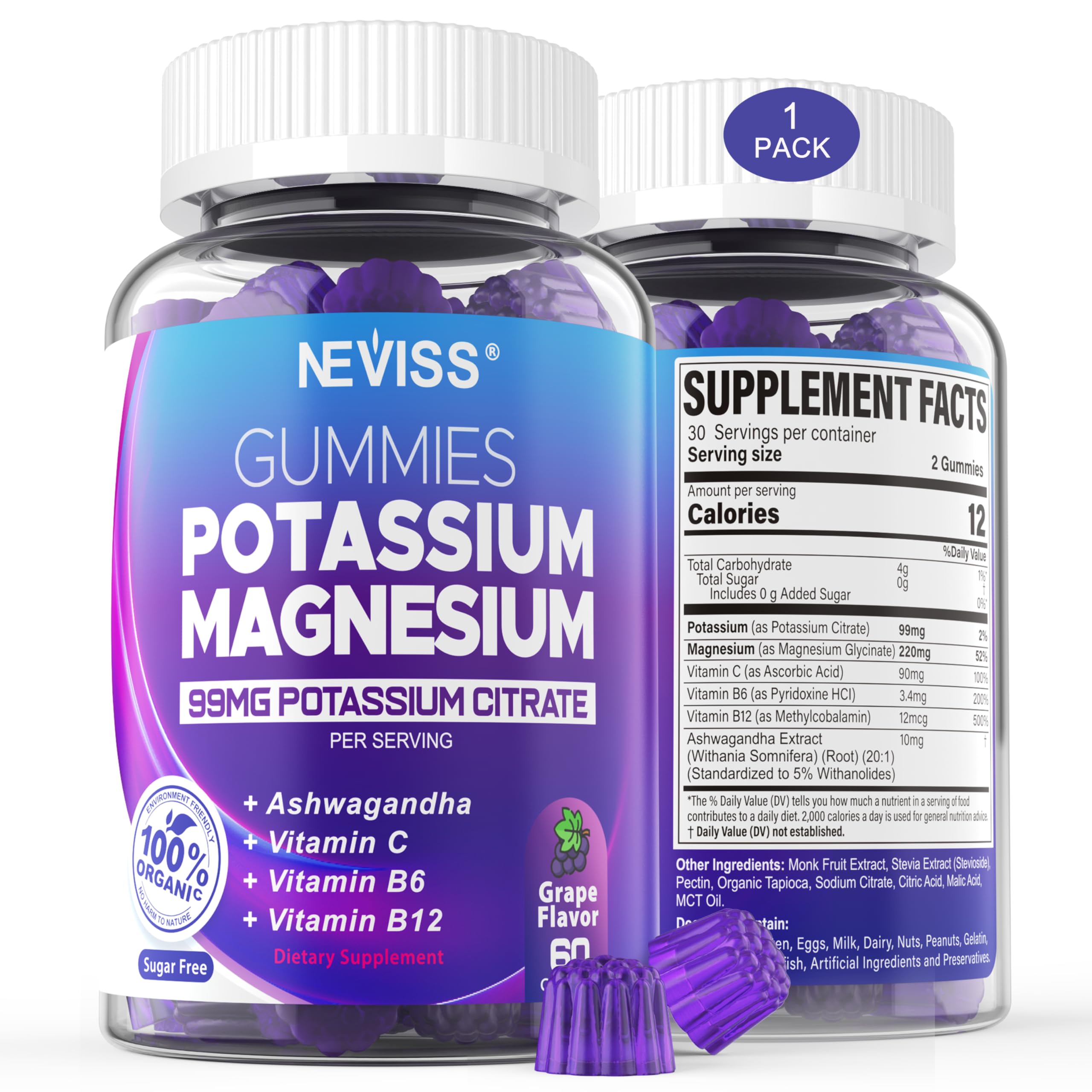 NEVISS Potassium Magnesium Gummies bottle for daily electrolyte support