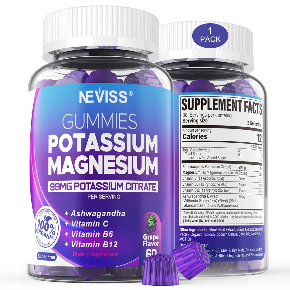 NEVISS Potassium Magnesium Gummies bottle for daily electrolyte support