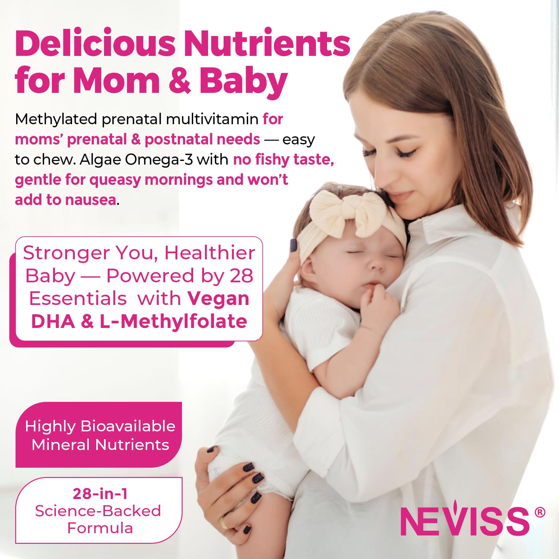 NEVISS prenatal gummies ferrous bisglycinate iron supports gentle energy.