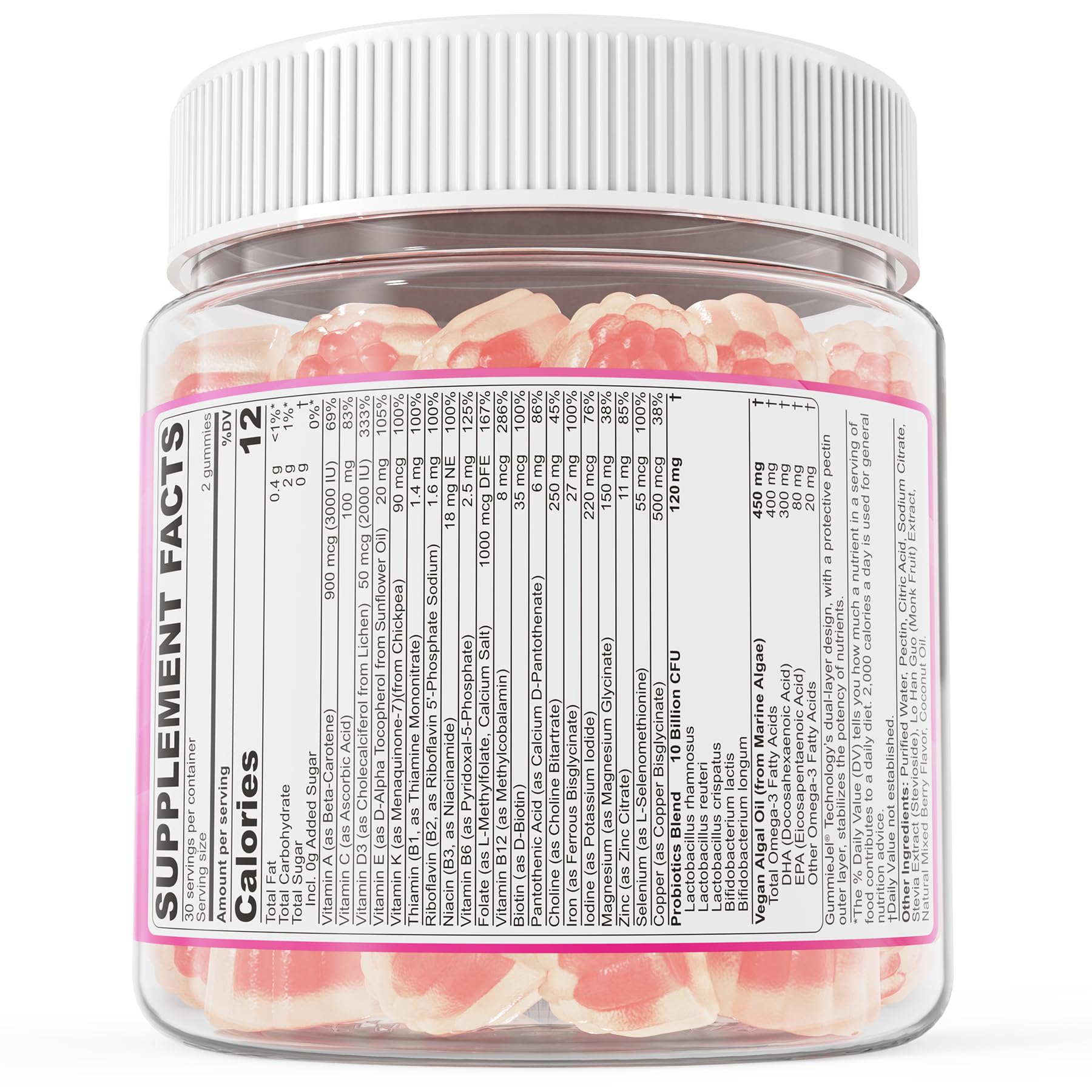 NEVISS prenatal gummies monk fruit sweetener graphic for sugar-free taste.