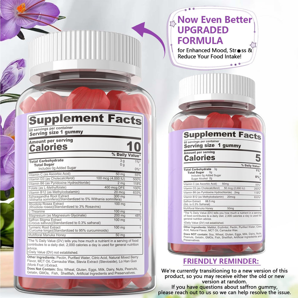 NEVISS saffron gummies close-up with 100mg saffron extract and vibrant color