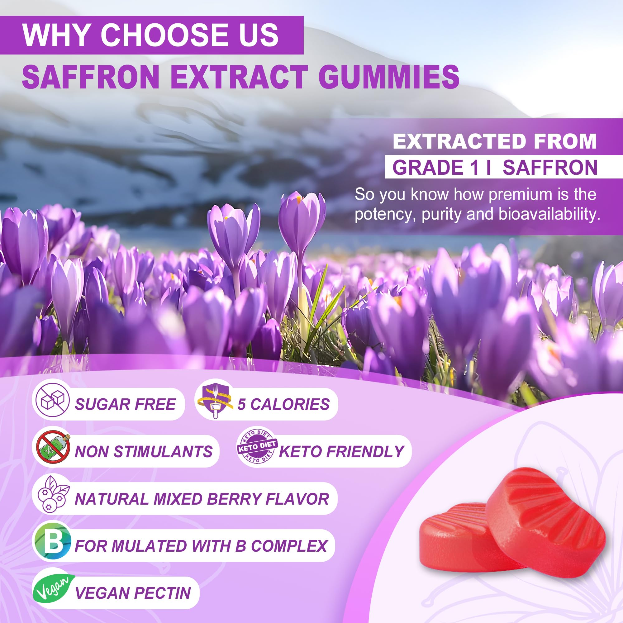 NEVISS saffron gummies with Manuka honey infusion for natural sweetness