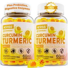 NEVISS Sugar-Free Turmeric Curcumin Gummies bottle for convenient daily wellness.