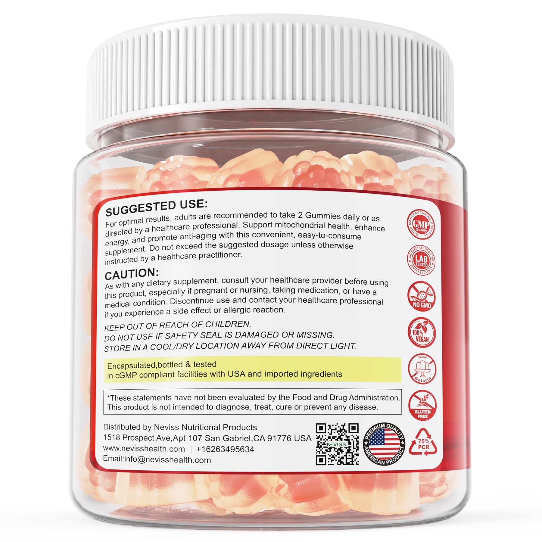 60-count NEVISS Urolithin A gummies for sustained support.