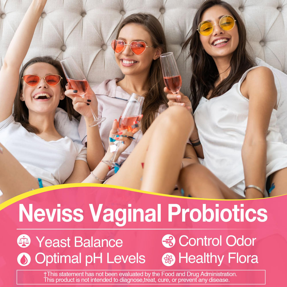 NEVISS 50B CFU probiotic blend visual indicating strong vaginal health support.