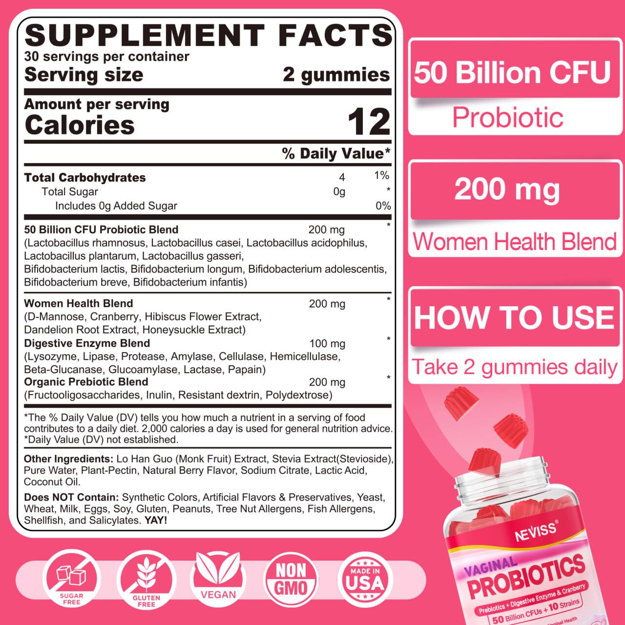 NEVISS bottle close-up highlighting the sugar-free formula for daily wellness.