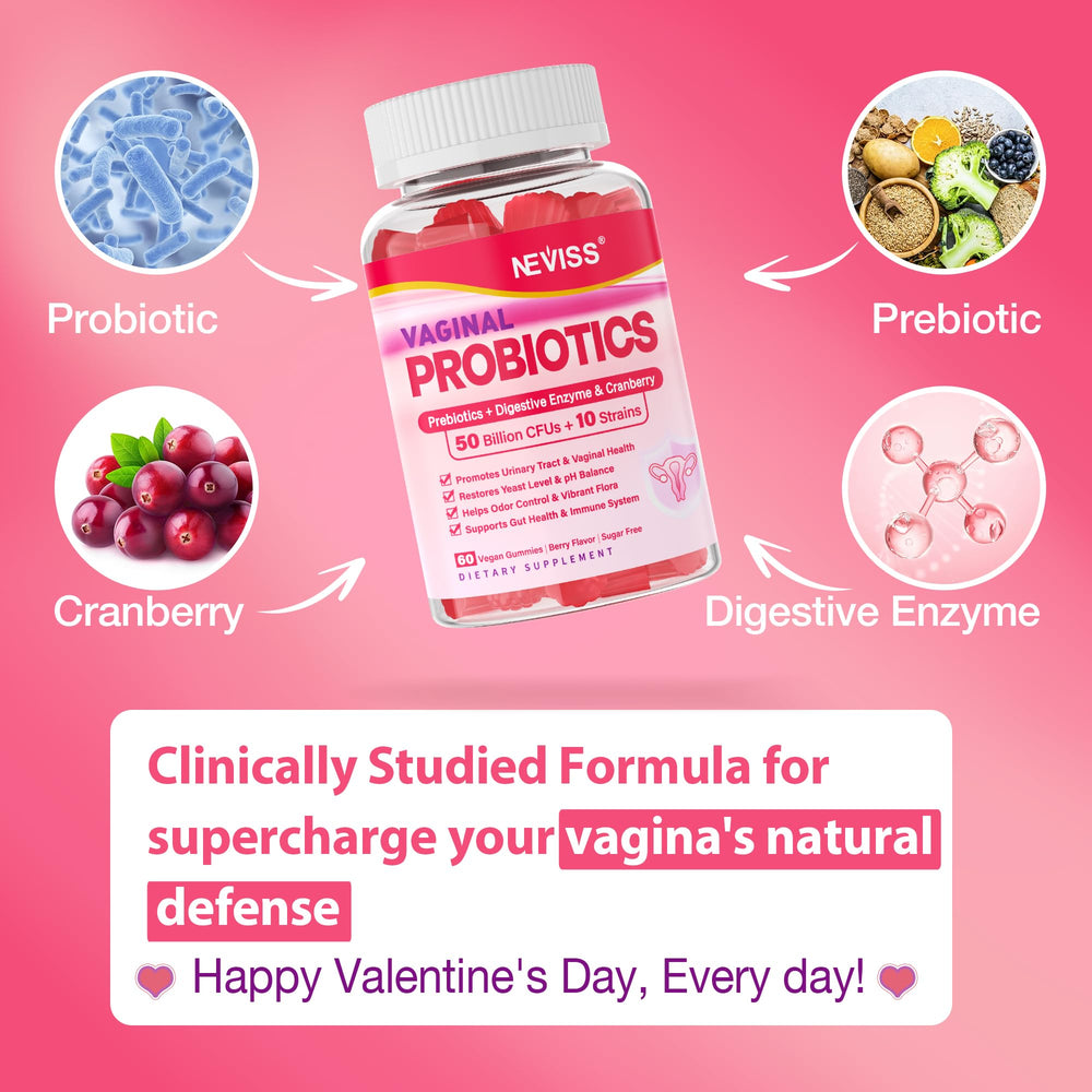 NEVISS gummies with cranberry and prebiotics illustrating urinary balance support.