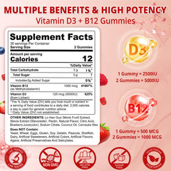 NEVISS vegan D3 + B12 gummies gummy closeup highlights berry flavor and fast-acting B12.