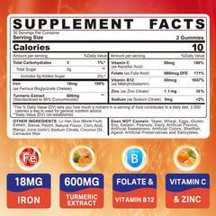 NEVISS Vegan Iron Gummies close-up highlighting vitamin C and B12