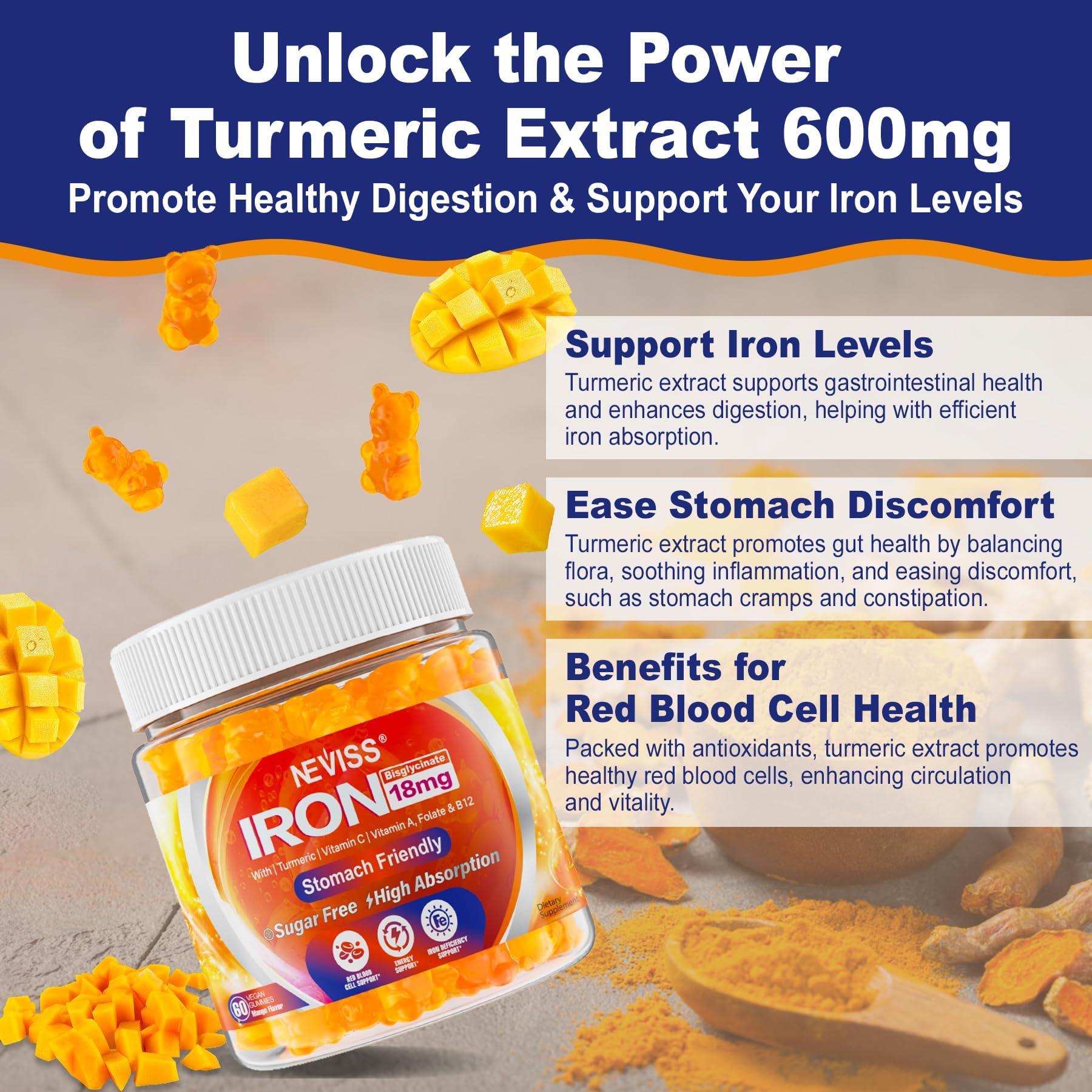 NEVISS Vegan Iron Gummies ingredients emphasizing plant-based formula