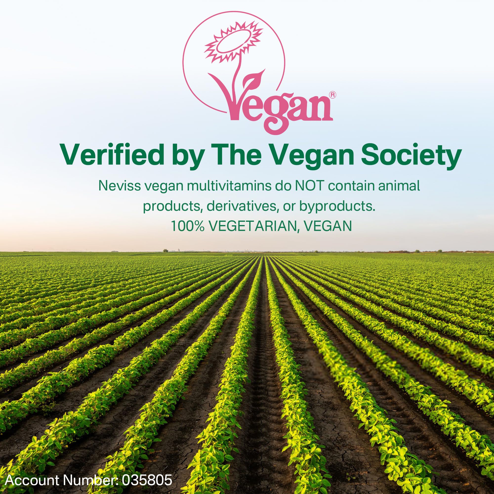 NEVISS label detail highlights Vegan Society certification and clean ingredients.