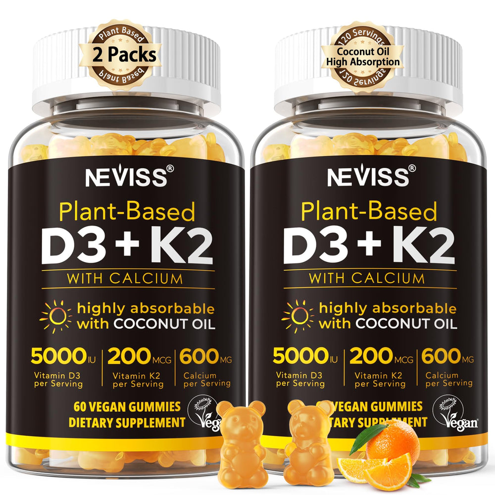 NEVISS vitamin D3K2 calcium gummies bottle front supports bone health daily