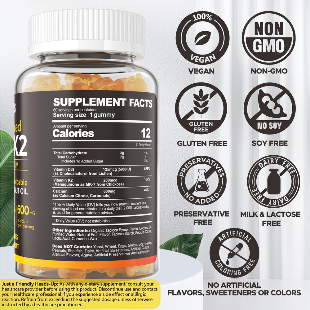 NEVISS D3K2 gummies close-up with orange flavor