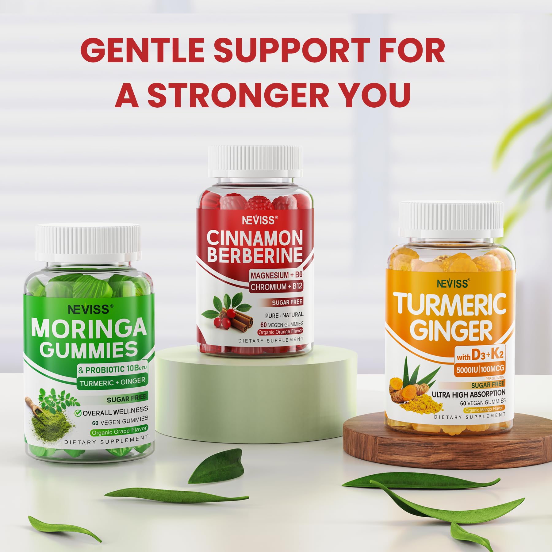 NEVISS wellness on-the-go gummies in active lifestyle setting