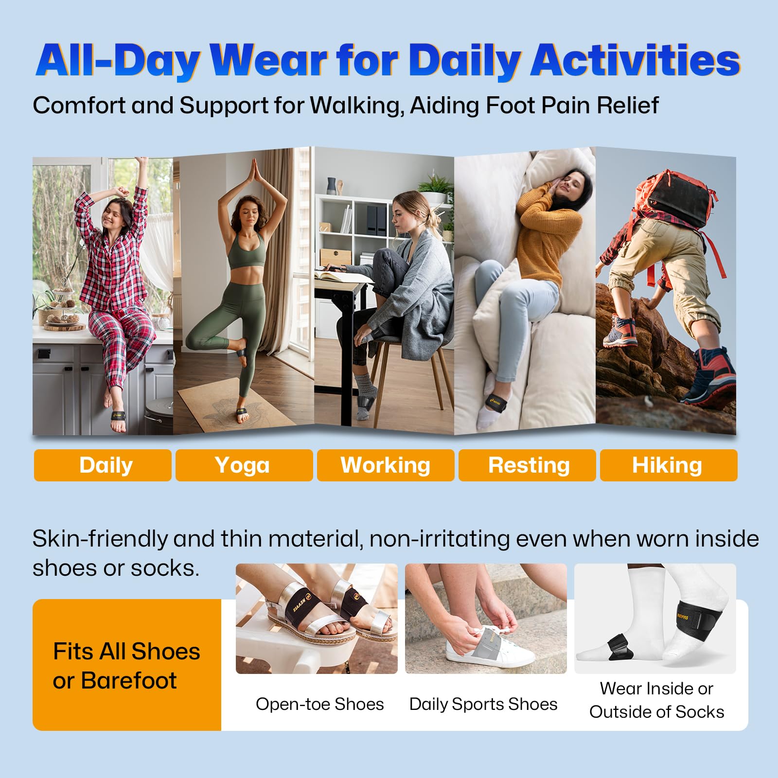 NEVVIS arch support brace ideal for daily use at work or workouts.