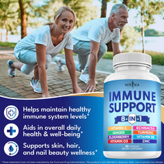 NEW AGE 8-in-1 immune capsules closeup with vitamin C and D.