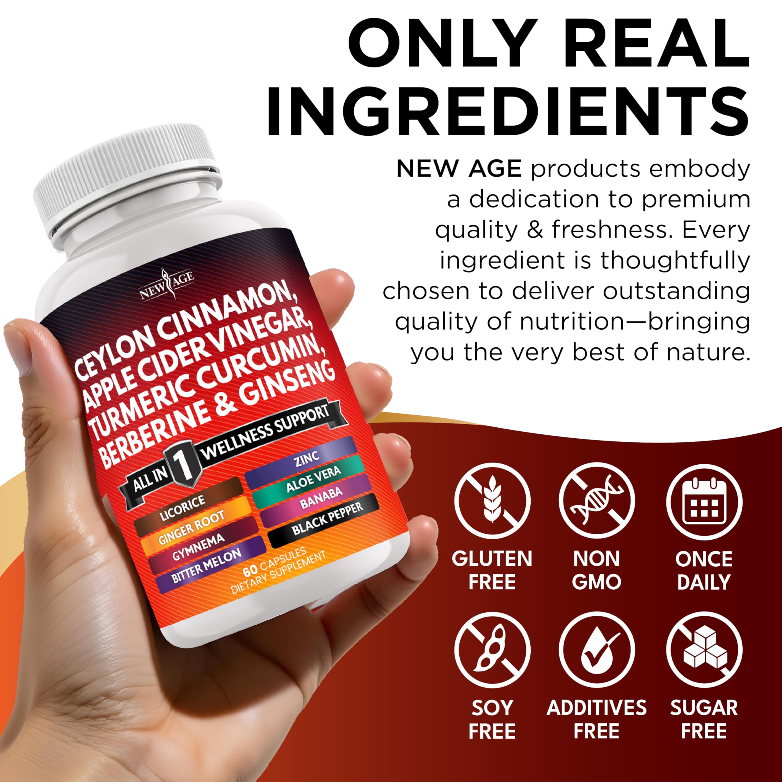 New Age berberine cinnamon combo capsules label emphasizing 14-in-1 formula