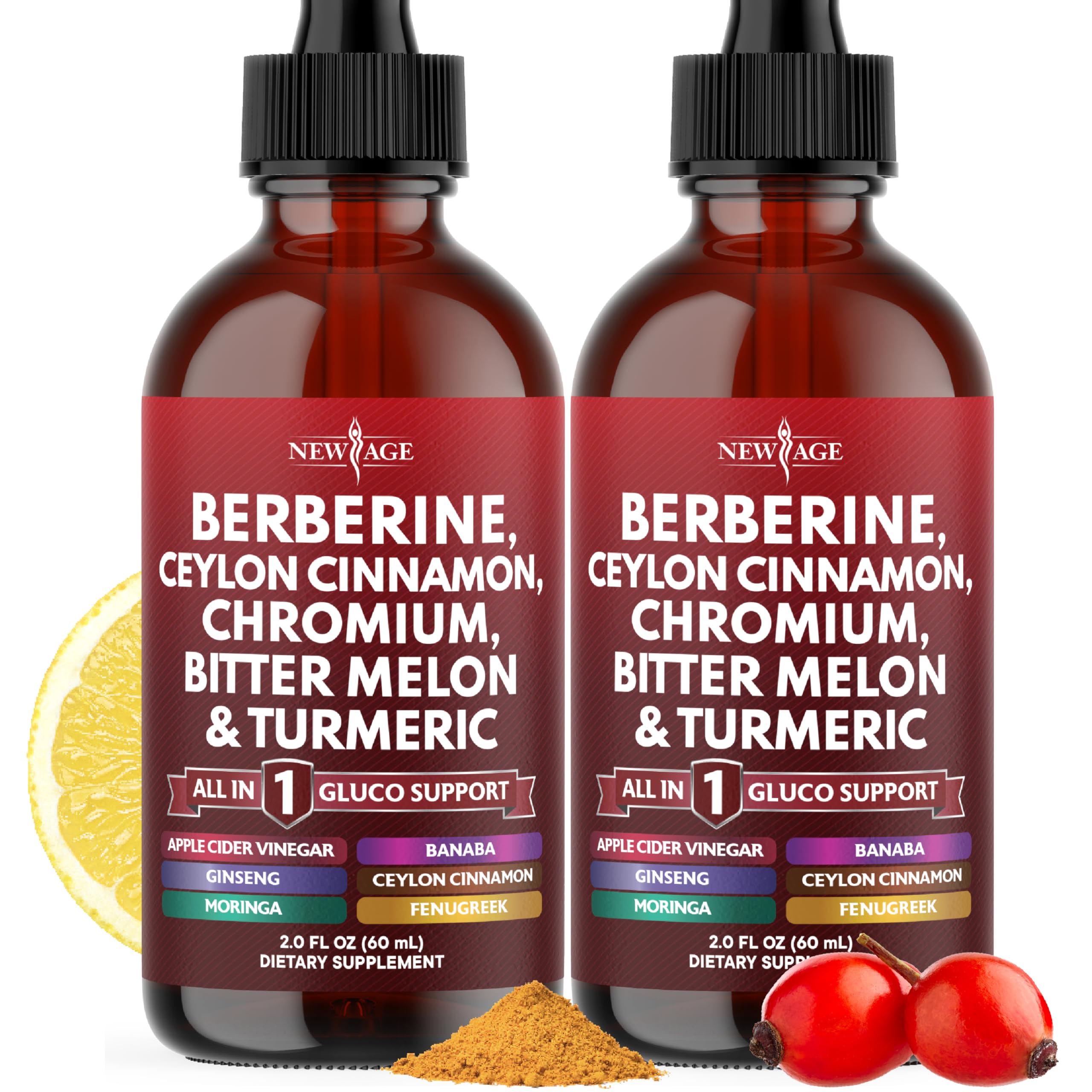 NEW AGE Berberine Cinnamon drops bottle on counter for easy daily use