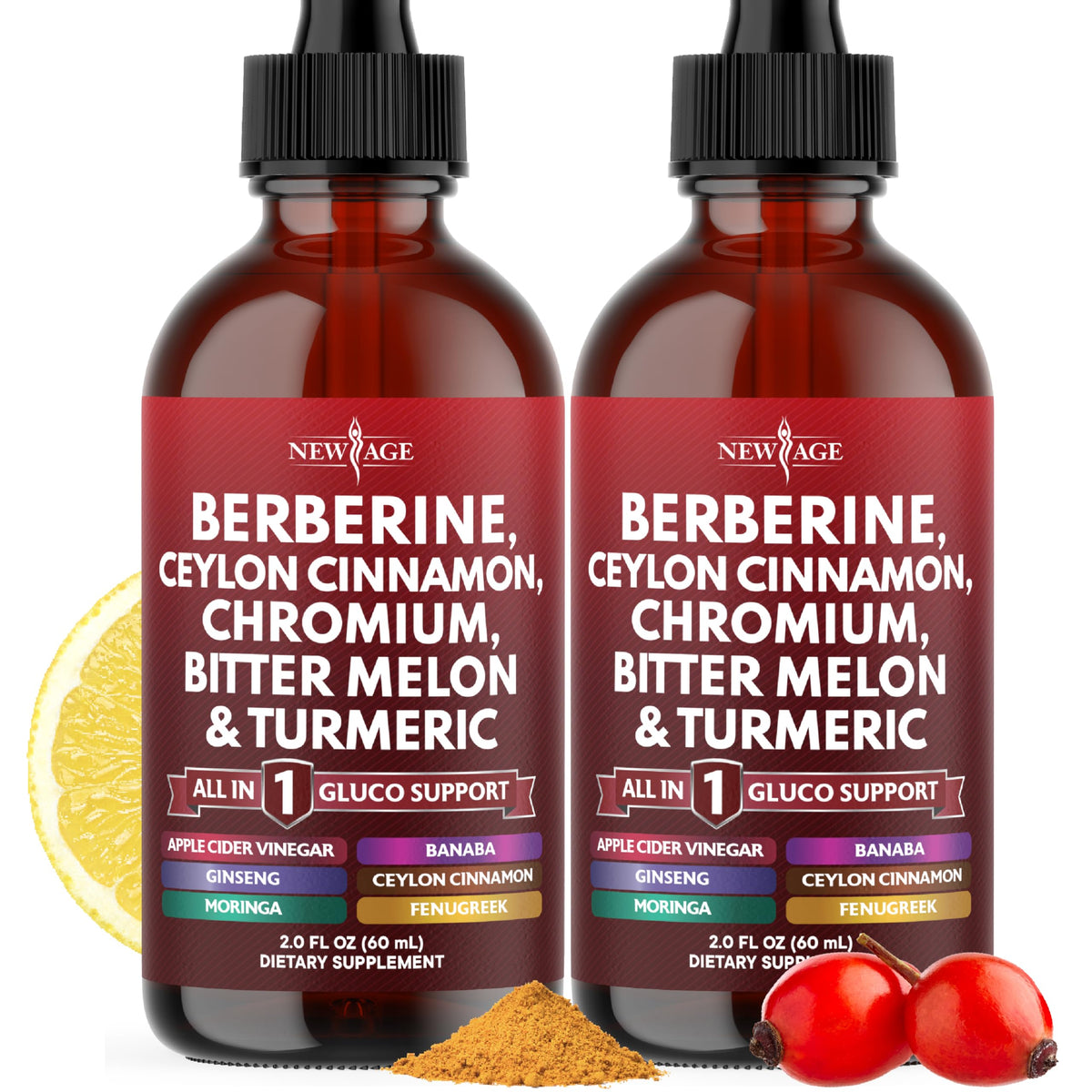 NEW AGE Berberine Cinnamon drops bottle on counter for easy daily use