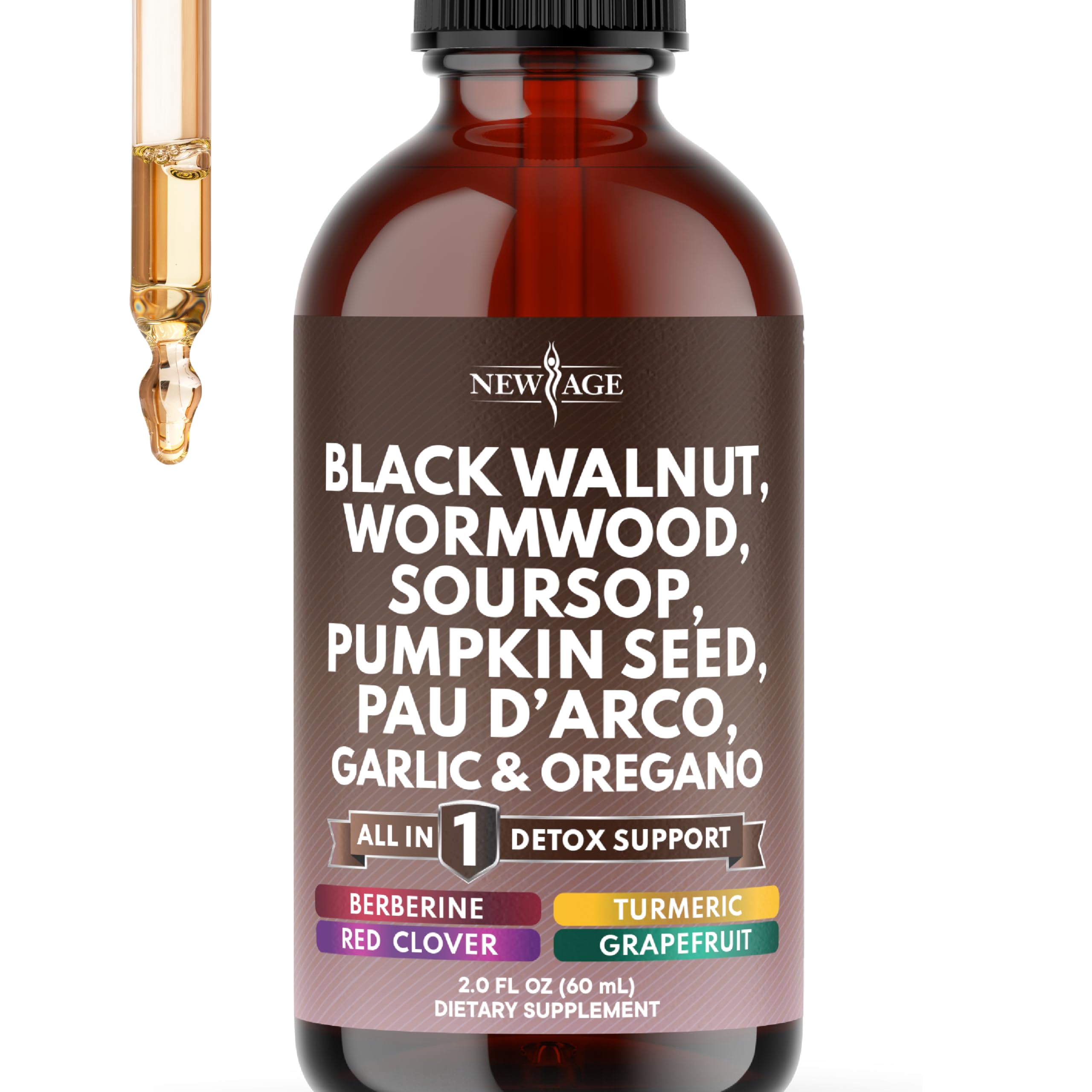 NEW AGE Black Walnut Wormwood Cleanse Drops bottle close-up for digestive wellness