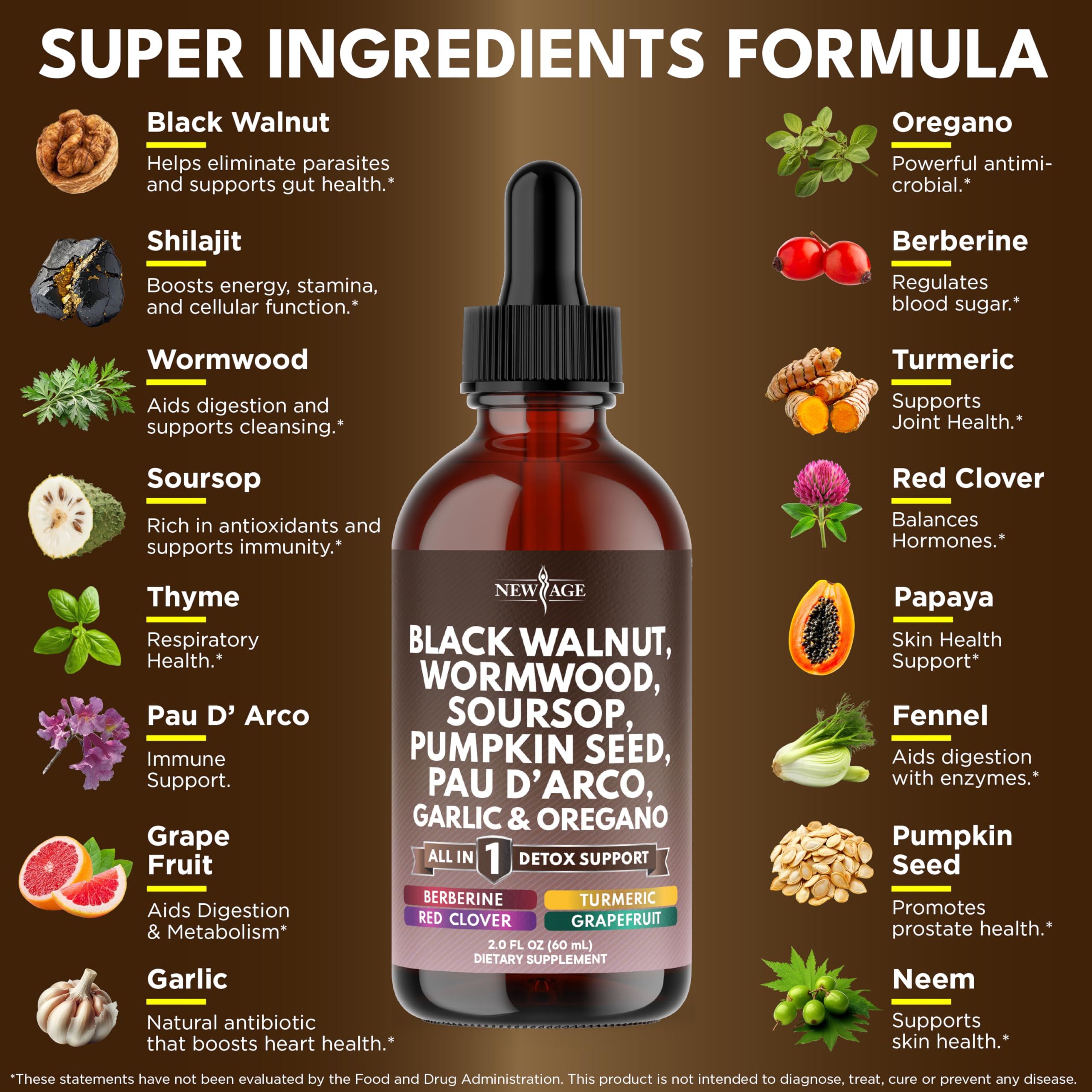 NEW AGE Black Walnut Wormwood Cleanse Drops label close-up highlighting herbal blend