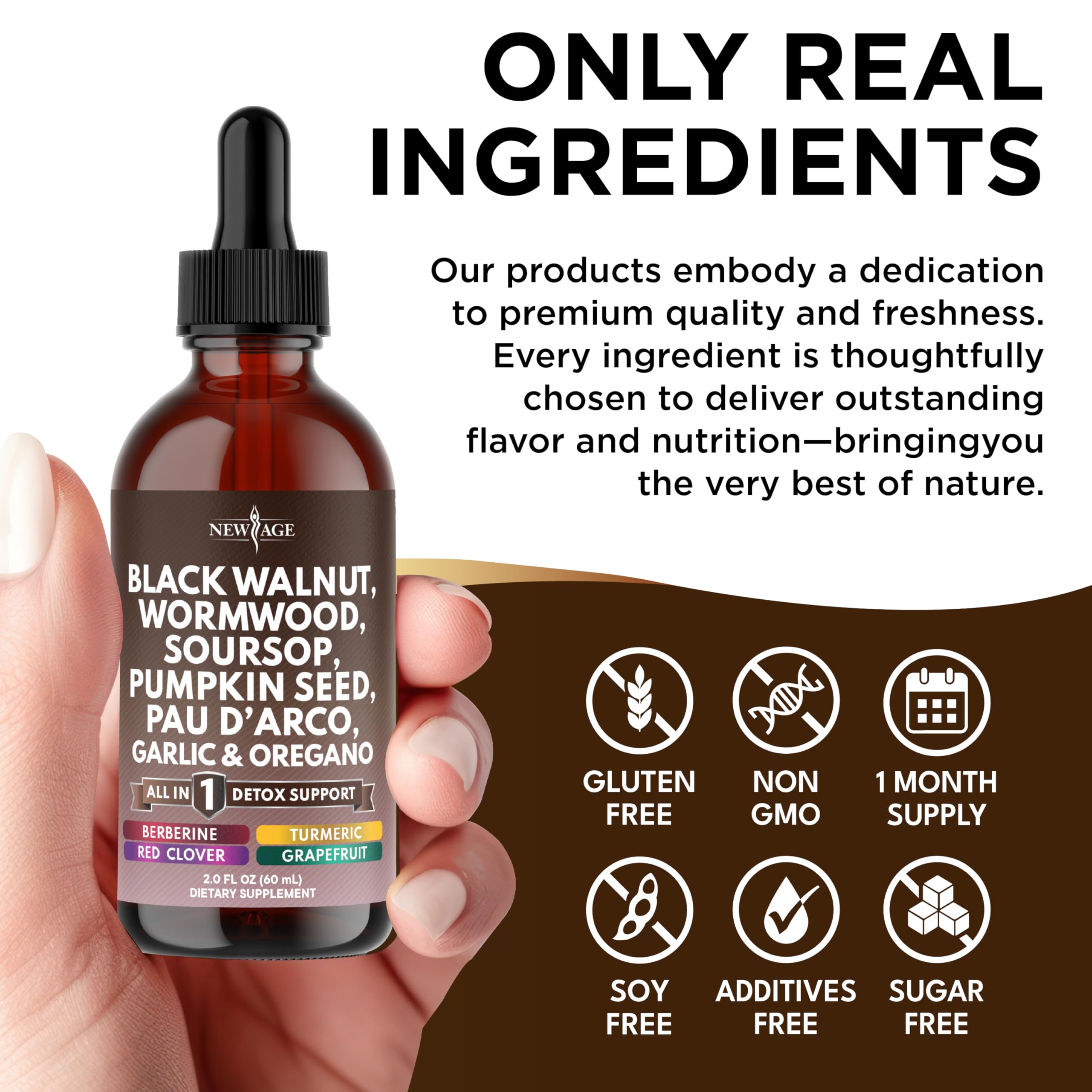 NEW AGE Black Walnut Wormwood Cleanse Drops Neem and turmeric label detail