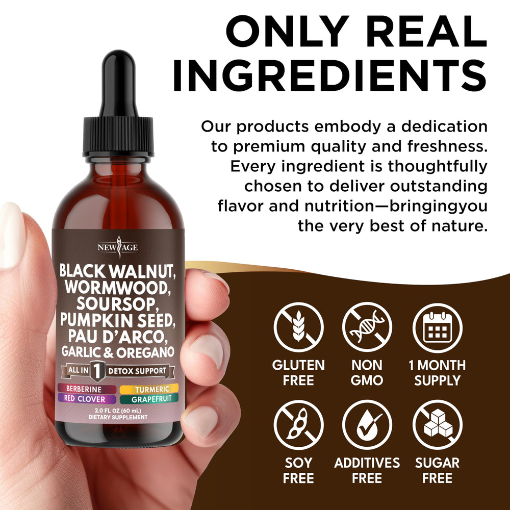 NEW AGE Black Walnut Wormwood Cleanse Drops Neem and turmeric label detail