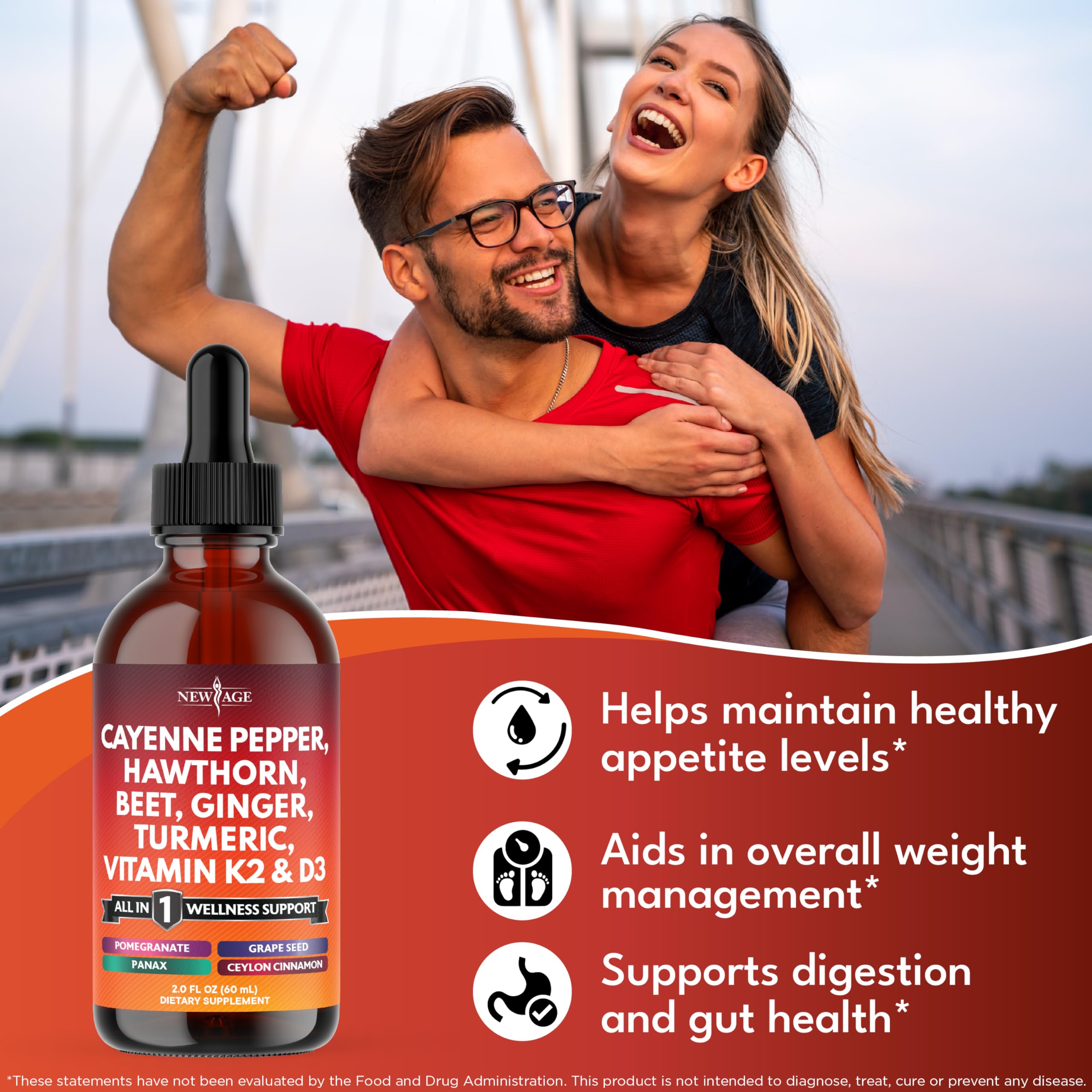 NEW AGE Cayenne Pepper Drops label front showing trusted formula for everyday balance