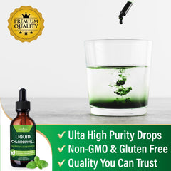 Closeup of NEW AGE Chlorophyll Drops bottle for convenient use.
