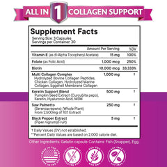 New Age Collagen Pills ingredients panel highlights biotin and keratin blend for vitality.