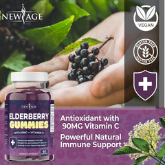 NEW AGE elderberry gummies being shared by family at home.