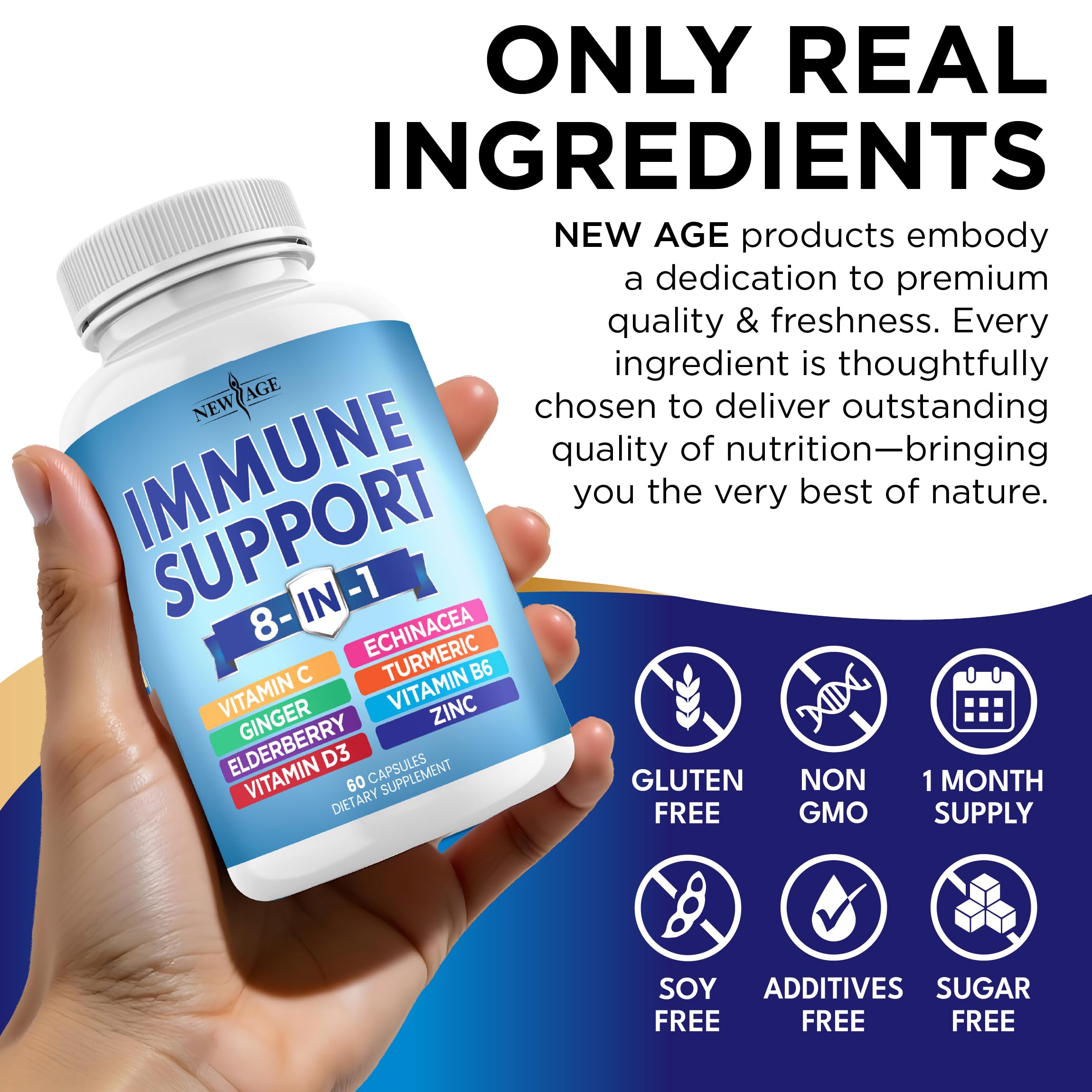 NEW AGE elderberry with zinc blend capsule emphasizing antioxidant-rich formula.