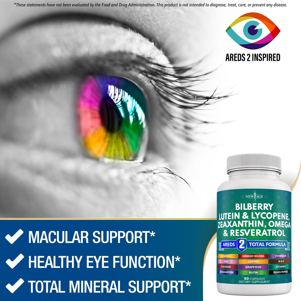 NEW AGE Eye Health lutein and zeaxanthin capsules close-up for healthy vision support