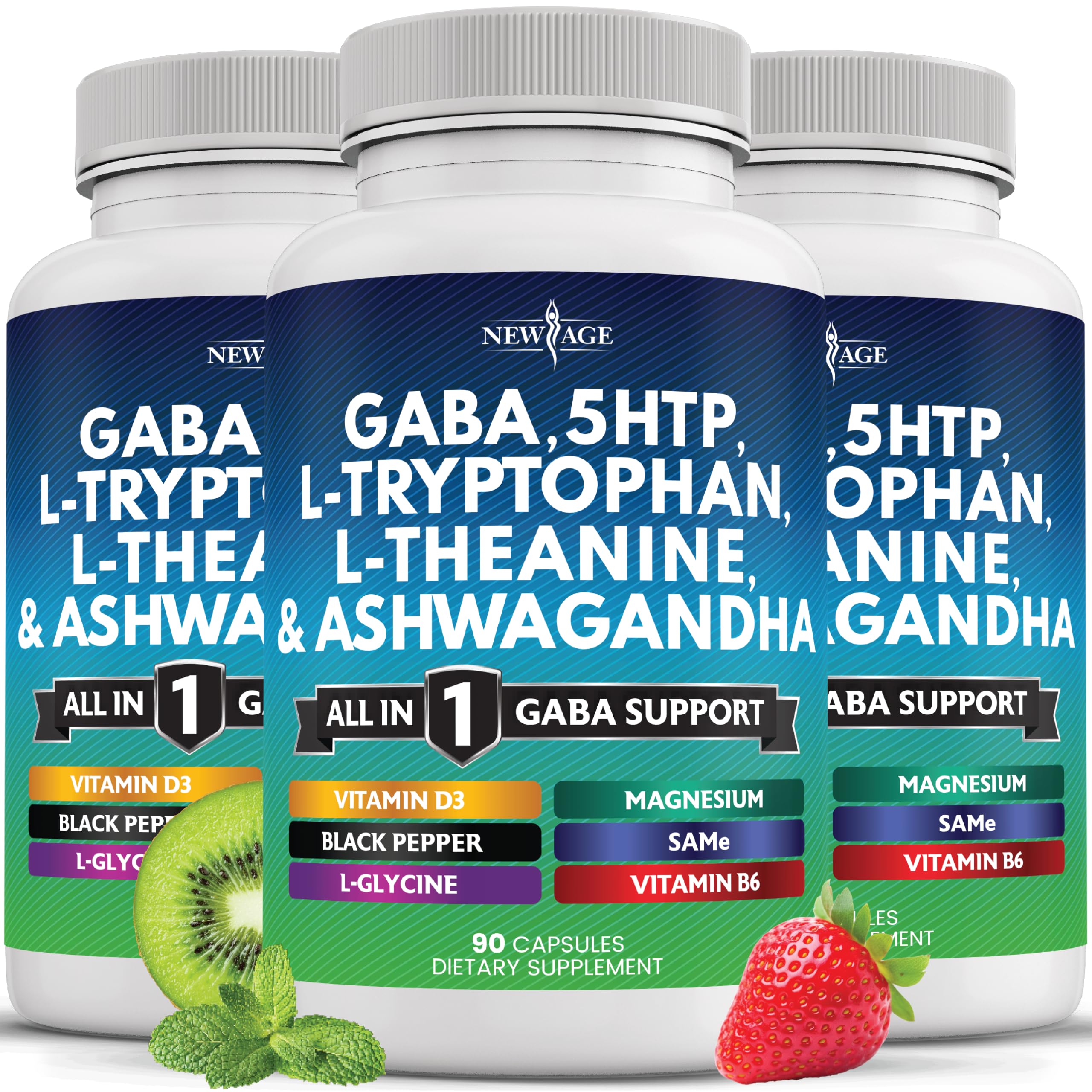 New Age GABA All-in-1 bottle front supports balanced mood and everyday calm.