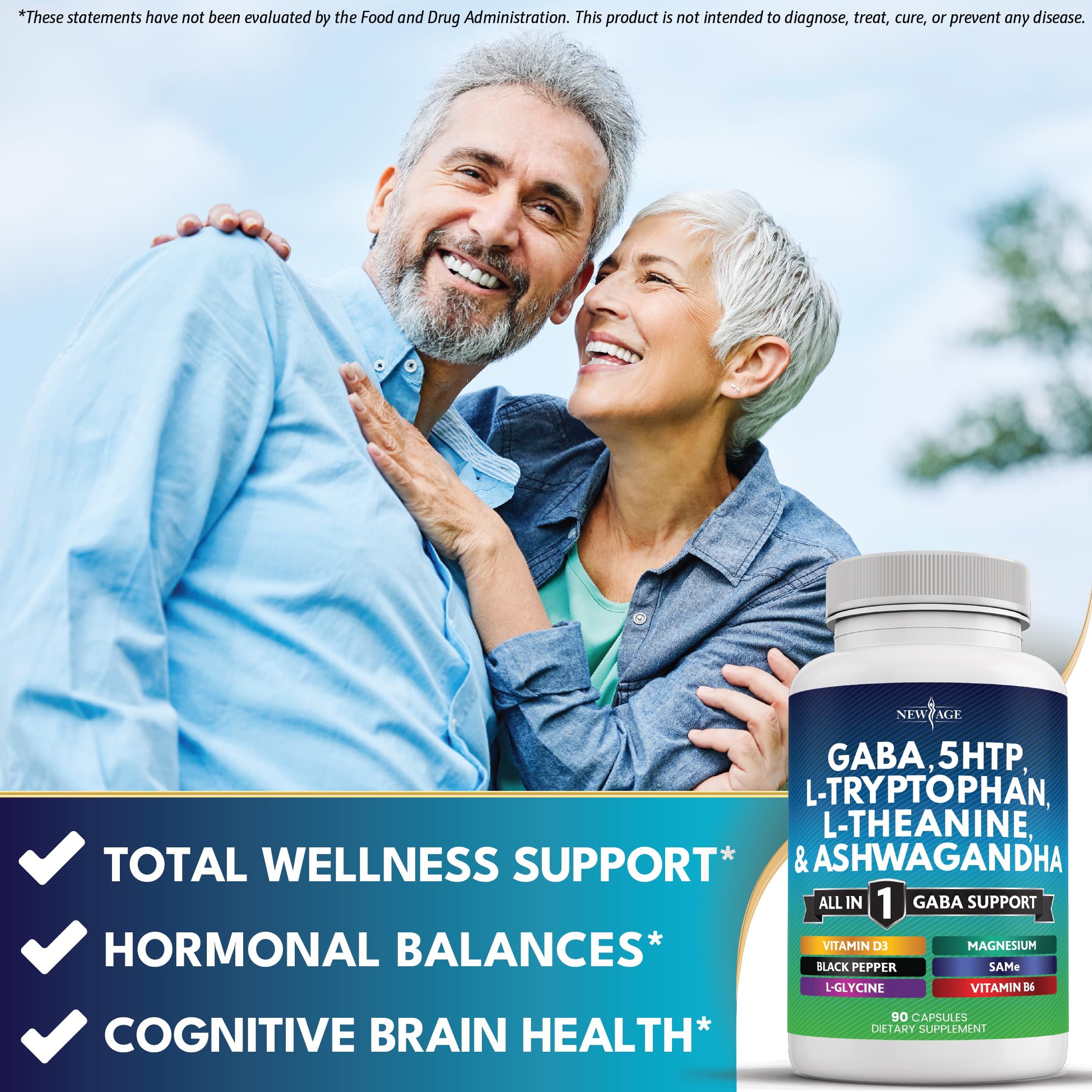 New Age GABA capsules array demonstrates comprehensive all-in-1 formula.