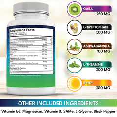 New Age GABA label ingredients close-up highlights Ashwagandha and Theanine.