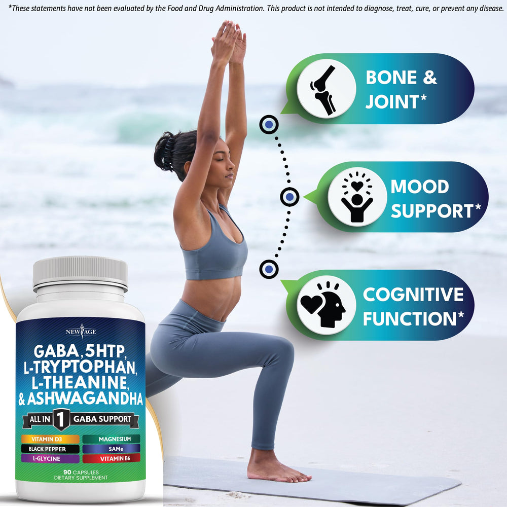 New Age bottle shows Vitamin D3 and B6 with minerals for daily support.