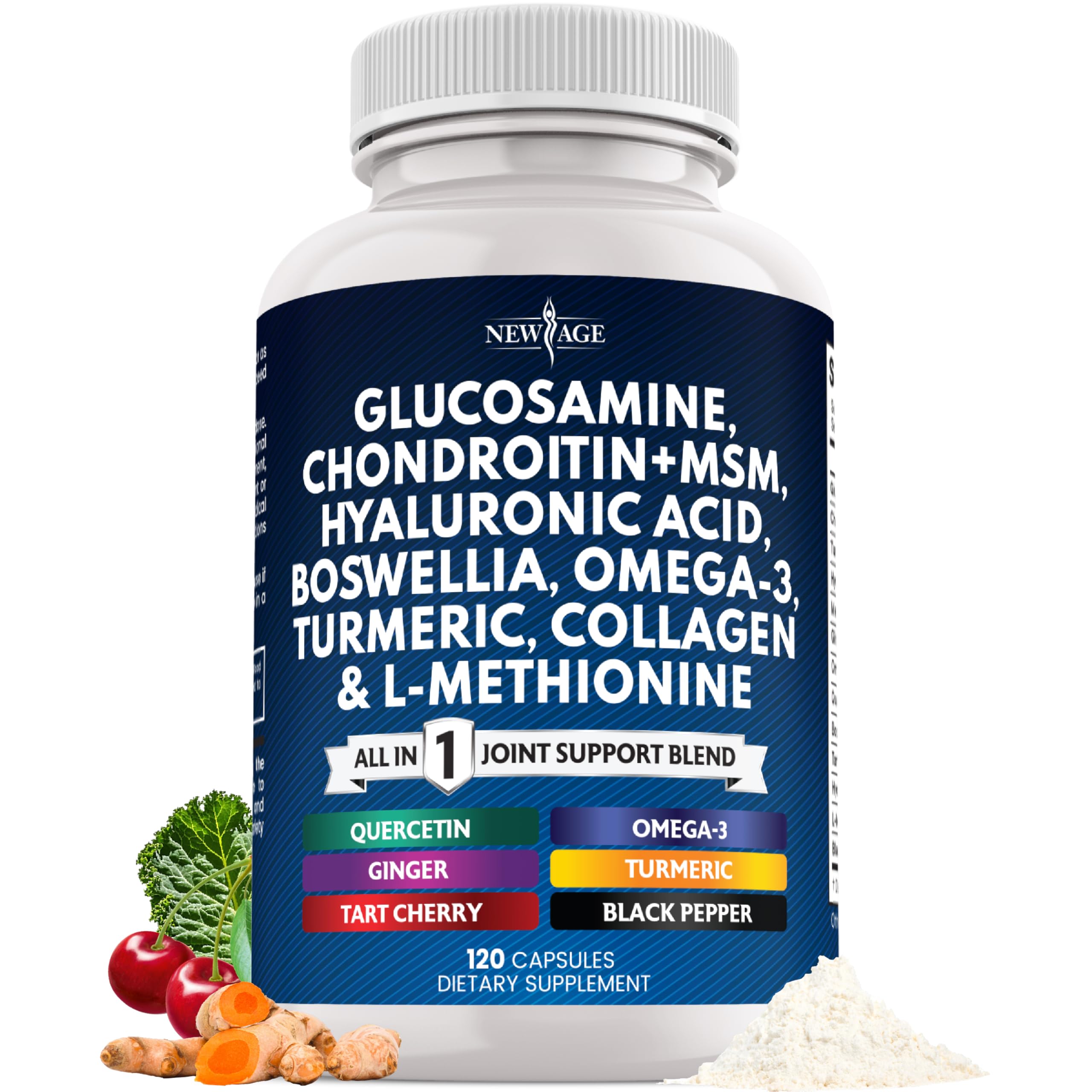 New Age glucosamine chondroitin MSM bottle for joint support.