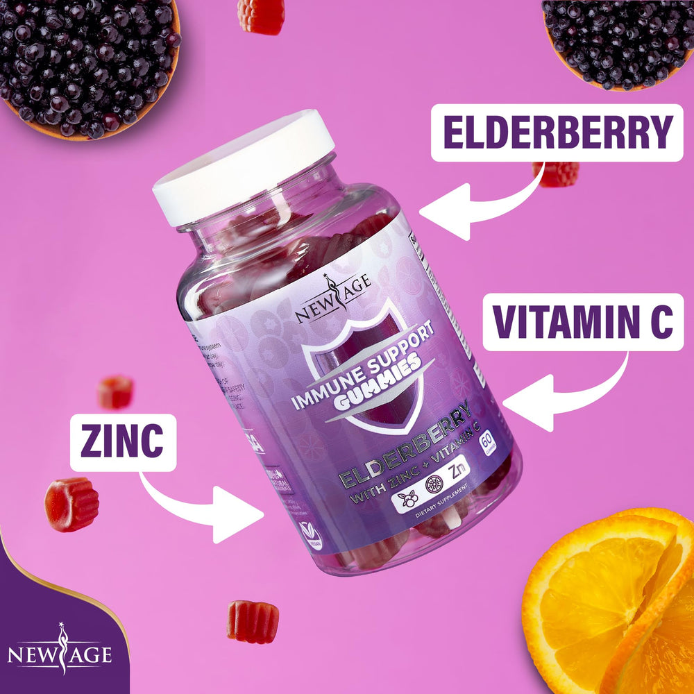 Front label of NEW AGE Immune Gummies product.