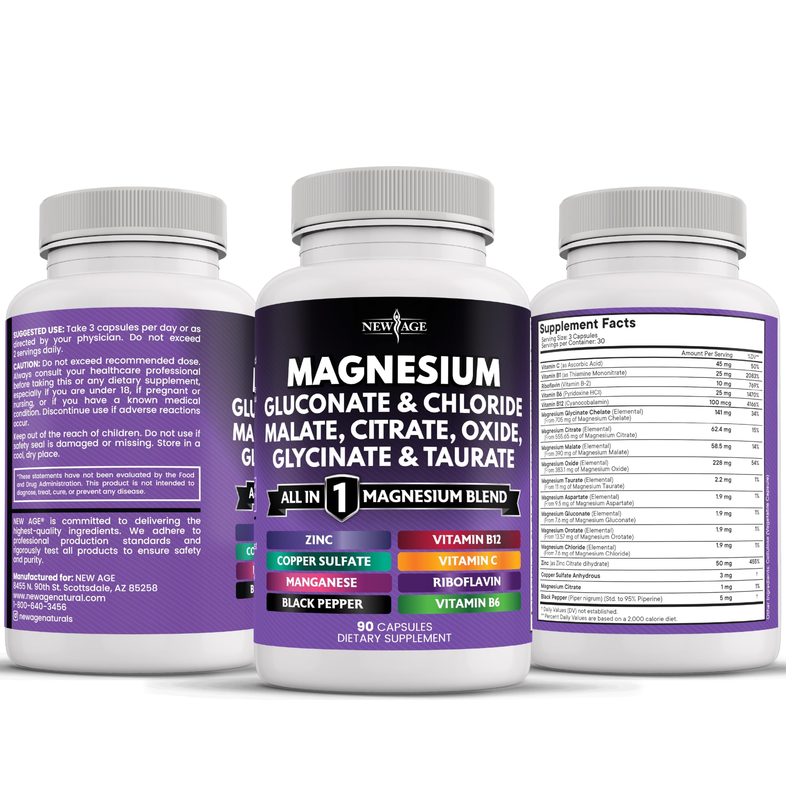 NEW AGE Magnesium Complex USA-made seal communicates local manufacturing standards.