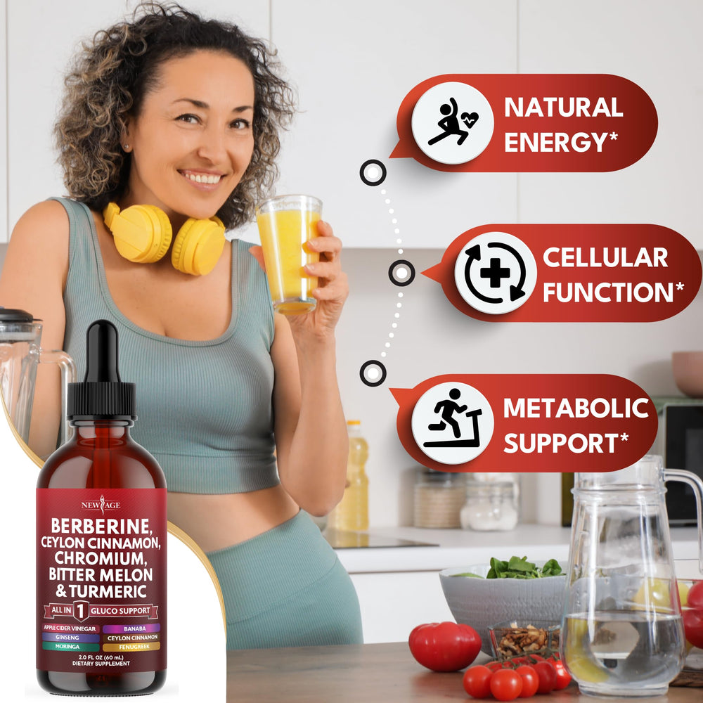 NEW AGE moringa liquid supplement in amber bottle for on-the-go vitality