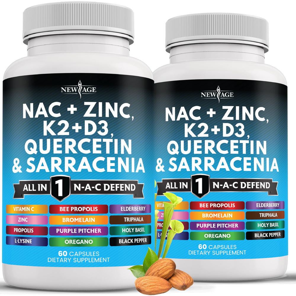 NEW AGE NAC bottle closeup with capsules for daily wellness support.
