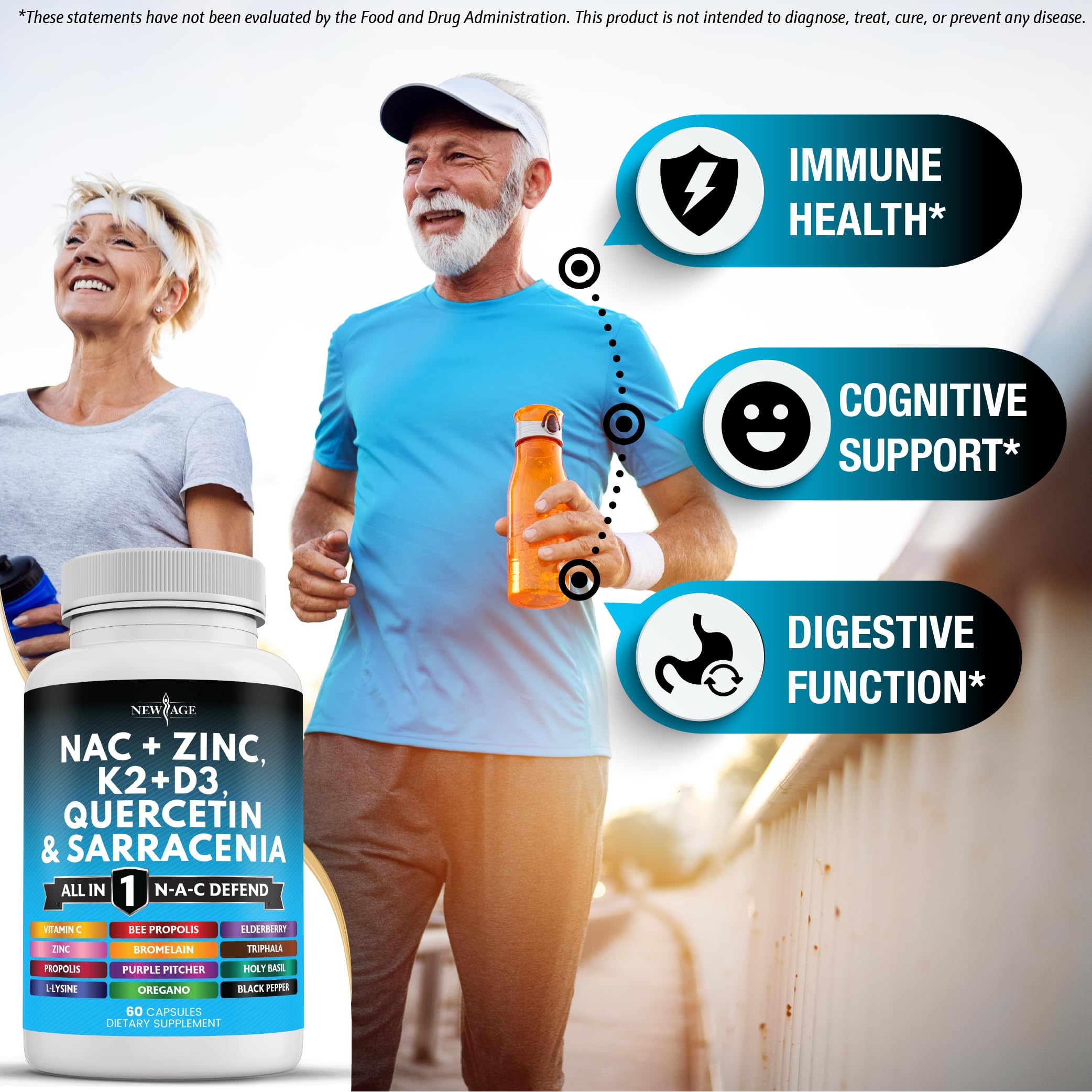 NEW AGE NAC zinc and quercetin support routine wellness.