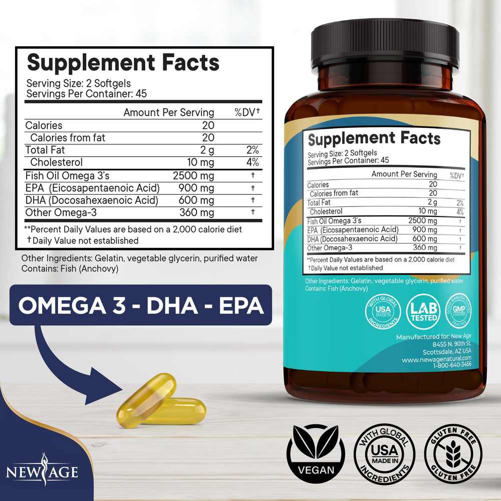 NEW AGE Omega 3 fish oil pour aids daily wellness routine