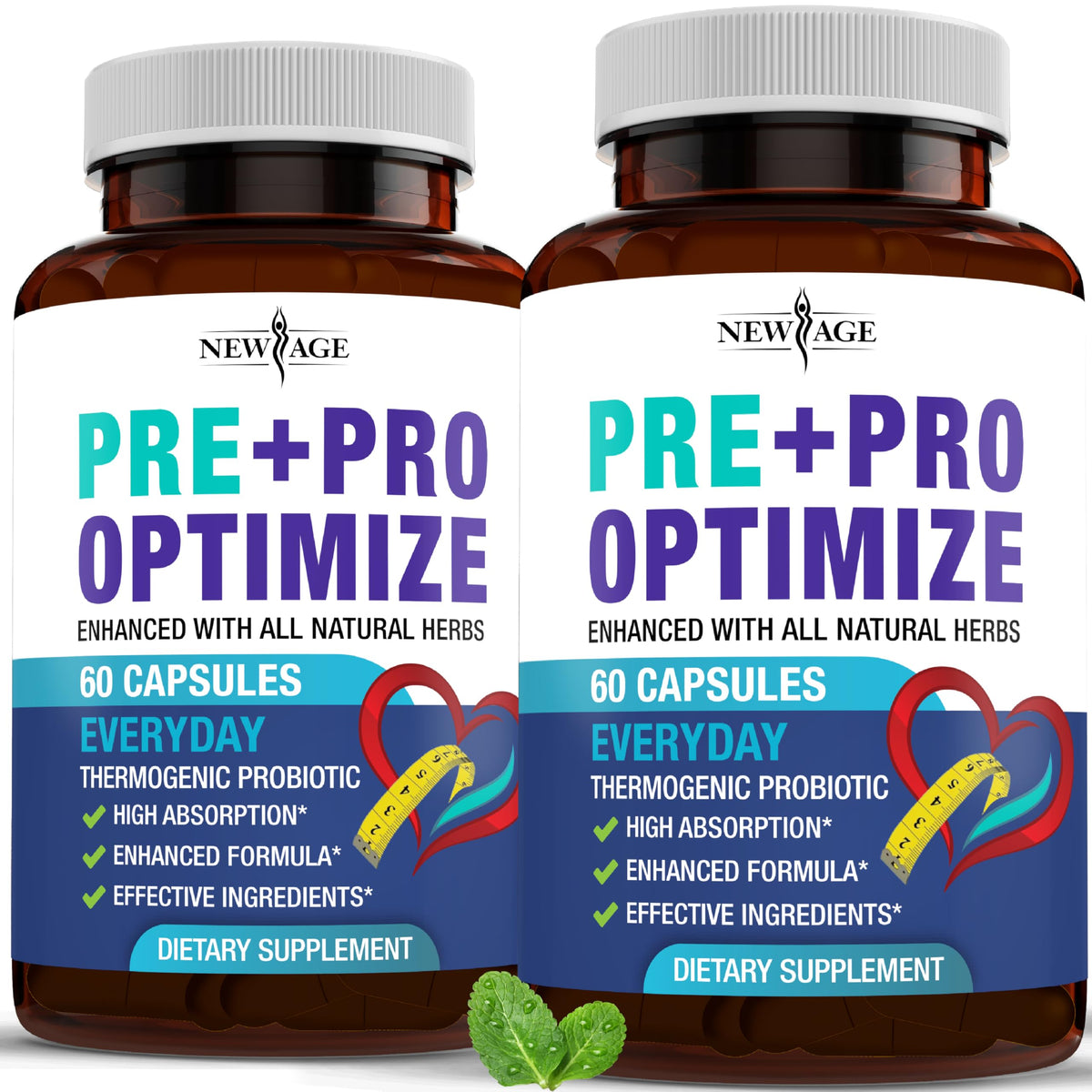 NEW AGE Pro Optimize bottle front view for menopause support and gut health.